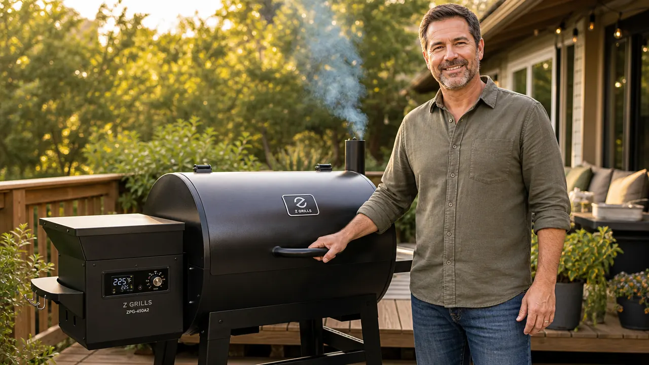 Hand setting the temperature dial on the Z Grills ZPG-450A2 digital controller