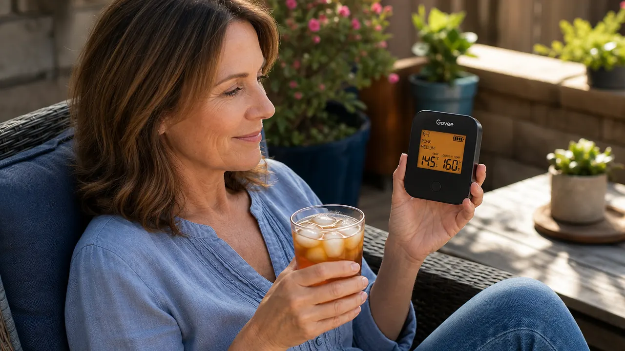 Smartphone showing the Govee Home app with temperature graph from an overnight brisket cook