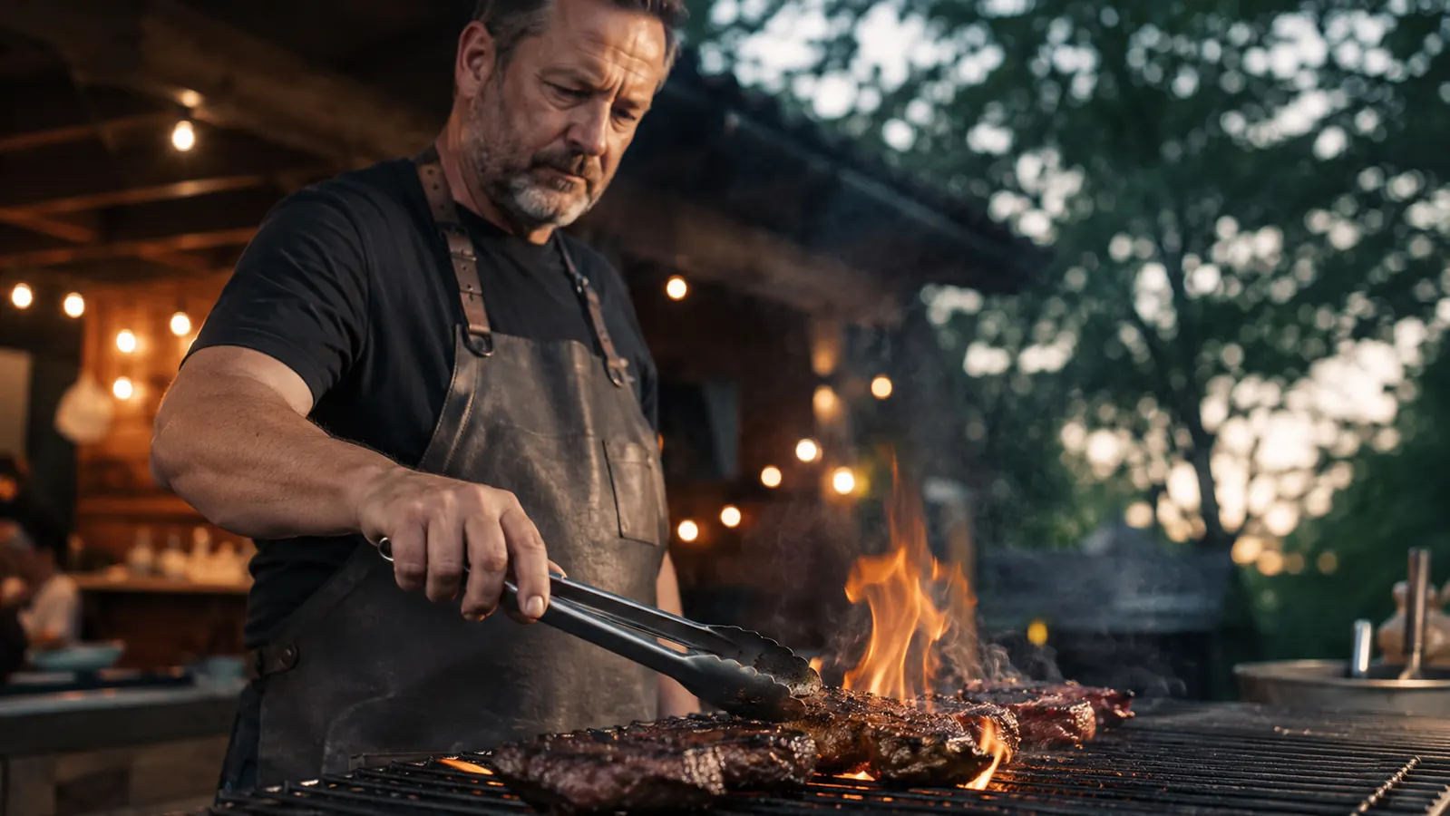 ROMANTICIST BBQ tool carrying case open on a patio table showing all 23 tools organized inside